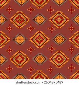 Abstract geometric ethnic pattern design for clothing, fabric, background, wallpaper, wrapping, batik. Knitwear, Pixel pattern, Embroidery style. Tribal vector texture.