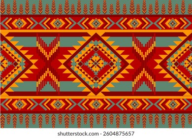 Abstract geometric ethnic pattern design for clothing, fabric, background, wallpaper, wrapping, batik. Knitwear, Pixel pattern, Embroidery style. Tribal vector texture.