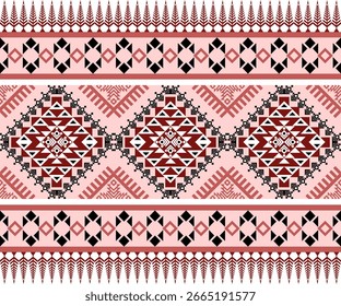 Abstrato geométrico design de padrão étnico para roupas, tecido, fundo, papel de parede, envoltório, batik. Malha, estilo bordado. Textura vetorial tribal.Impressão de ornamento de arte geométrica asteca.