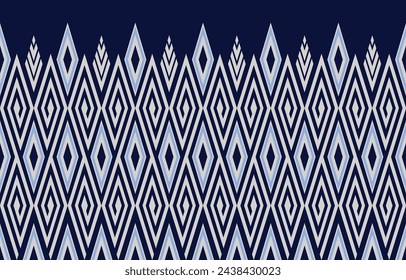 Diseño de patrón étnico geométrico abstracto, seda, fondo azul y blanco, diseño para alfombra, papel pintado, línea de patrón de moda textil y batik, ropa, seda tailandesa, ética geomática nativa
