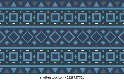 abstract geometric Ethnic Pattern fabric blue squares background or wallpaper.	