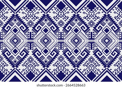 Abstract geometric Ethnic pattern seamless. Navy blue Aztec, tribal Indian, and African textiles. Backdrop abstract folklore ornament Embroidery background design for wallpaper, sarong.