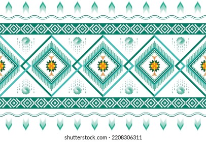 Resumen del patrón geométrico étnico estilo tradicional en tono verde. Patrón sin foco. Diseño para baldosas, fondo, papel pintado, ropa, alfombra, envoltura, tela y bordado. Ilustración vectorial.
