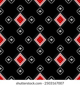 Das abstrakte geometrische ethnische Muster des traditionellen Stils. Amerikanisches Gewebe, afrikanisches Gewebe Stickerei Stil,
Design für Teppichvorhänge, Textur, Hintergrund, Hintergrund, Tapete, Kleidung, Umhüllung