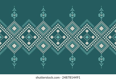 Patrón sin costuras étnico geométrico Abstractas, Patrón de diamante geométrico tradicional en verde azulado y turquesa, Diseño para fondo o Fondo de pantalla, tela, Vector de Ilustración vectorial 10