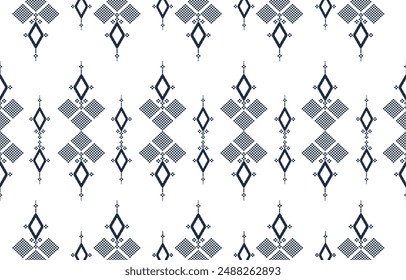 Abstract Geometric ethnic seamless pattern, Traditional Navy Diamond Motif on White , Design for background or wallpaper, fabric, Vector illustration Vector 10