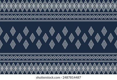 Abstract Geometric ethnic seamless pattern,Navy Blue and White Traditional Geometric Diamond Pattern, Design for background or wallpaper, fabric, Vector illustration Vector 10