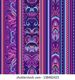 Abstract geometric ethnic striped seamless fabric pattern