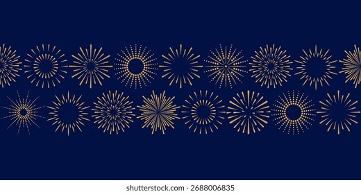 Abstract geometric exploding festive fireworks, strip in the center. Christmas banner for flyer, greeting card. Decorative backdrop for New Year 2026. Isotated on blue background vector EPS10