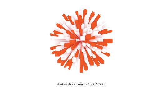 Abstract geometric explosion design orange  and white 3D radial shapes. Modern dynamic composition with cubes, cylinders, and blocks bursting outward. Great for backgrounds, eps10, website, bussiness