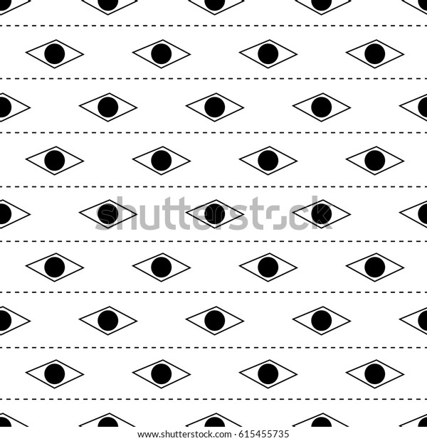 Abstract geometric eyes\
divided dashed on a white background. Seamless  pattern. Vector\
illustration.