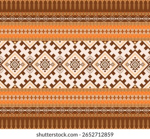 Abstract geometric fabric art, ethnic, native, full-panel pattern, orange, brown tones for textile, clothing, pillows, curtains, carpets, vector illustrations