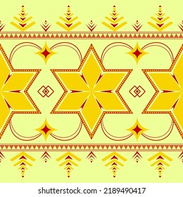 Abstract geometric fabric pattern in red and yellow color. The colorful antique textile patterns. The seamless pattern.Abstract background,Clothing, Wallpaper,Vector illustration.