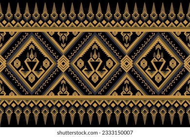 Abstract geometric fabric patterns, black and yellow background. Stylish Thai ornaments. Ideal as a Thai sarong, batik, shawl, bed sheet, wallpaper, background, carpet, wrap or wrapping cloth.