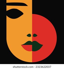 Resumen minimalismo geométrico de la cara, diseño de ilustraciones murales