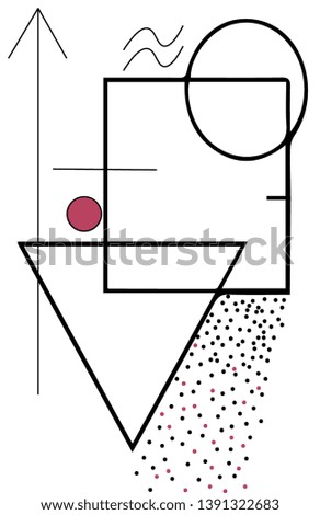 abstract geometric figure with circle, square, arrows, lines and points. vecor.
