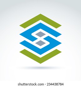 Abstract geometric figure created from different parts, line, diamonds and rhombs. Vector colorful complex stencil symbol.