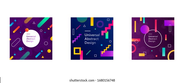 Abstract geometric figures pattern composition. Regular forms, dynamical lines, text sample. Trendy futuristic design for cover, print, wallpaper