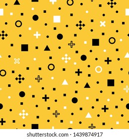 Abstract  Geometric Figures Seamless  Pattern Background. Yellow, Black  And White Vector Wallpaper
