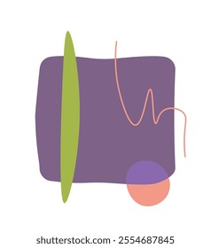Abstract geometric figures. Violet square and red and blue circle and round. Minimalistic art object. Fantasy and imagination. Flat vector illustration isolated on white background