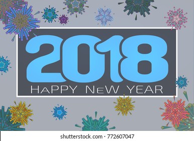 Abstract geometric firework ornament vector illustration for happy new year celebration 2018 on flat gray background