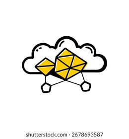 Abstractas diseño geométrico de peces en amarillo y negro con Elementos de flujo de datos, perfecto para aplicaciones digitales modernas.