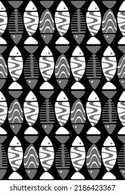 Abstract Geometric Fish Seamless Vector Pattern Vertical Lines Trendy Fashion Colors Perfect for Allover Fabric Print Elegant Simple Design Black White Tones