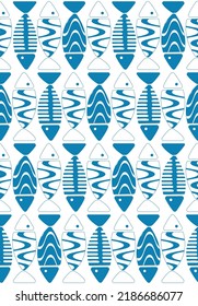 Abstract Geometric Fish Seamless Vector Pattern Vertical Lines Trendy Fashion Colors Perfect for Allover Fabric Print Elegant Simple Design Blue White Tones