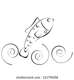 abstract geometric fish silhouette in waves isolated on white background vector