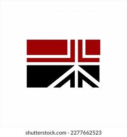 Resumen del diseño del logotipo de la bandera geométrica con cruz y flecha.