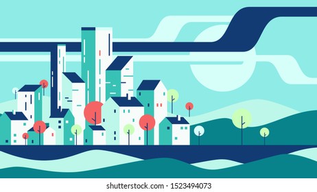Abstract geometric flat style cityscape. Vector illustration.