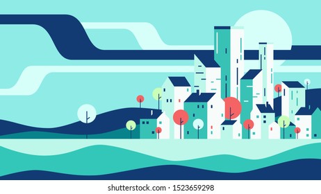 Abstract geometric flat style cityscape. Vector illustration.