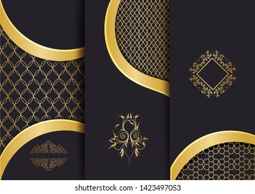 Abstract geometric floral art decor golden background template for menu card, invitation design in vector