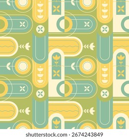 Abstract Geometric Floral Composition Seamless Background Vector