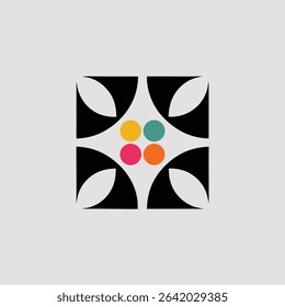 Abstract geometric floral design with colorful circles suitable for multiple creative projects