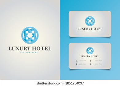 Abstract geometric floral logo with blue gradient concept, suitable for hotel, spa or real estate logo