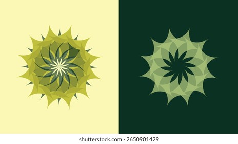 Abstract Geometric Floral Mandala Vector Set. Modern Green Decorative Design.
