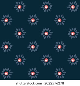 Abstraktes geometrisches Blumenmuster, einfaches, monoton-blauer Hintergrund