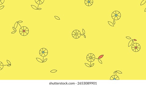 Projeto de padrão floral geométrico abstrato com rabiscos delicados em um fundo amarelo brilhante