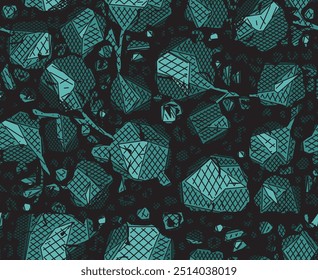 Abstraktes und geometrisches Blumenmuster. Handgezeichnete Blumen und Blätter nahtloses Design. Vektormusterdesign.