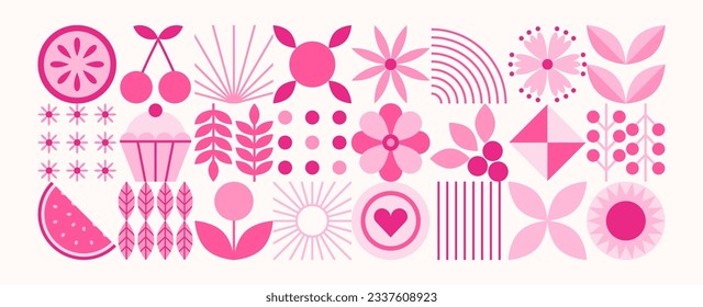 Abstract geometric floral pattern. Minimal natural flower plant shapes, eco agriculture concept. Vector illustration