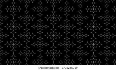 Abstraktes geometrisches Blumenmuster auf schwarzem Hintergrund, elegantes und subtiles Design