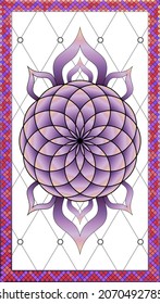 Abstract geometric floral pattern in a rectangular and square frame Colorful stained glass window in classic style for ceiling or door panels, Vector 10.