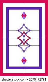 Abstract geometric floral pattern in a rectangular and square frame Colorful stained glass window in classic style for ceiling or door panels, Vector 10.