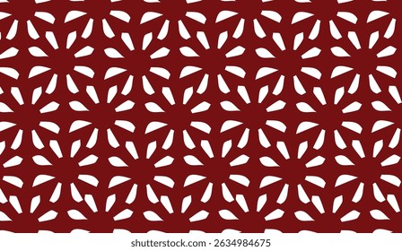 Abstract geometric floral pattern with red hearts, a seamless vector illustration for fabric design or vintage textile decor