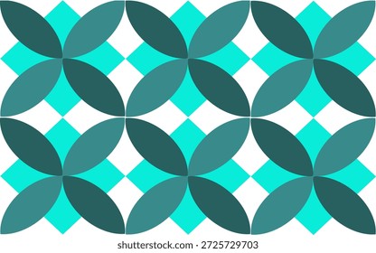 Abstractas patrón floral geométrico con pétalos de verde azulado y turquesa. Fondo de adorno de flor de verde azulado sin costuras.