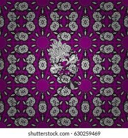 Abstract geometric floral seamless background. Magenta seamless pattern. Tribal ethnic ornate decoration, lace repeating texture. Magenta background. Vector doodle sketch pattern, graphic illustration