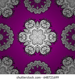Abstract geometric floral seamless background. Vector doodle sketch pattern, graphic illustration. Magenta background. Tribal ethnic ornate decoration, lace repeating texture. Magenta seamless pattern