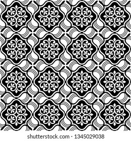 Abstract geometric floral seamless pattern. Black and white ornament. Modern stylish texture repeating. Vector background.