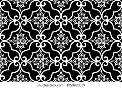 Abstract geometric floral seamless pattern. Black and white ornament. Modern stylish texture repeating. Vector background.